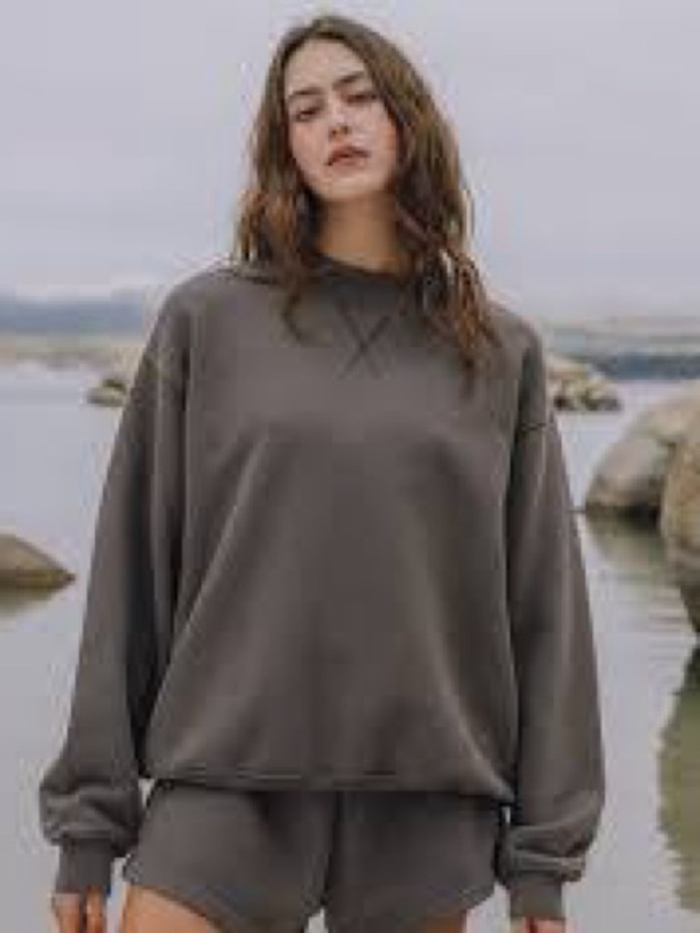Daily Drills Women's Crewneck Sweatshirt in Charcoal Gray - Picture 1 of 2